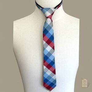 Tommy Hilfiger Boys Plaid Adjustable Zipper Tie Red Blue Gray Check Preppy
